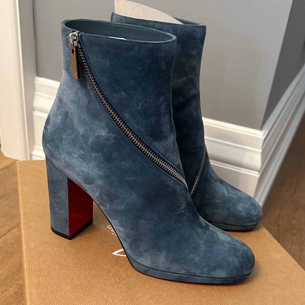 Christian Louboutin Blue Suede Heeled Boots
